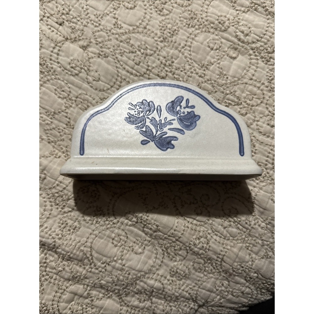 Pfaltzgraff Yorktowne Ceramic Napkin Holder Blue Floral Vintage 6.75x3.625 USA